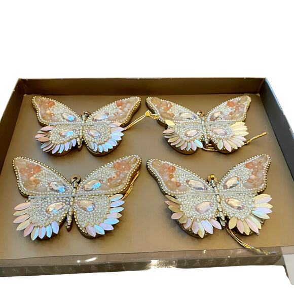 34th & Pine Beaded Butterfly Ornaments Set of 4 Iridescent Pink Holiday Glam NEW - Picture 7 of 13